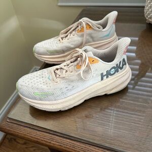 Hoka cream and pink Athletic Sneakers